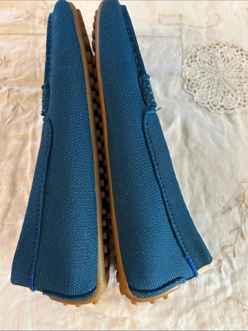 Rothy's Teal Canvas Penny Loafers with Purple Heel Accent sz 7.5 - Picture 5 of 6